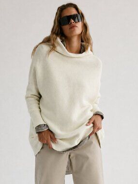 Free People White Cowl Neck Sweater Oversized Size S